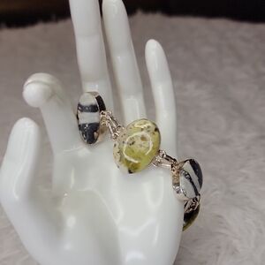 Sterling Silver Green Opal & Zebra Jasper Bracelet